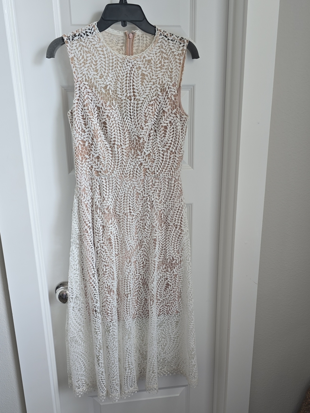 Dress the Population White Lace Midi Dress with Nude Lining